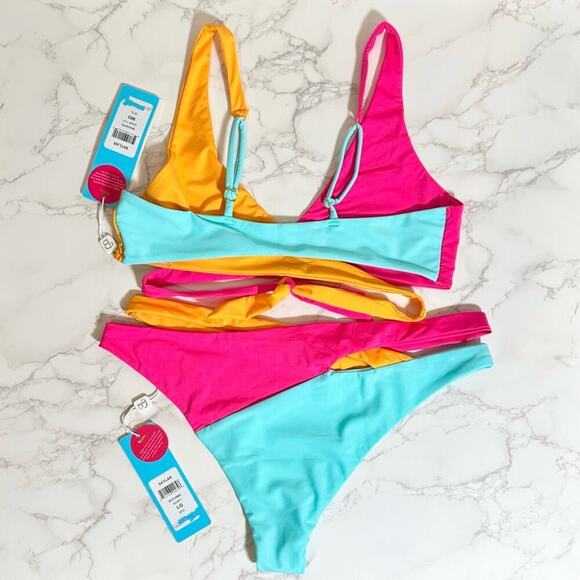 Beach Bunny Color Blocked Skylar Wrap Bikini $220 - Picture 14 of 14